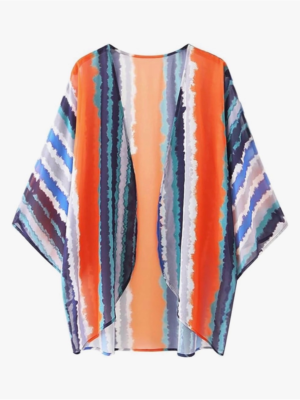 Striped Sheer Kimono Cardigan in Orange & Blue